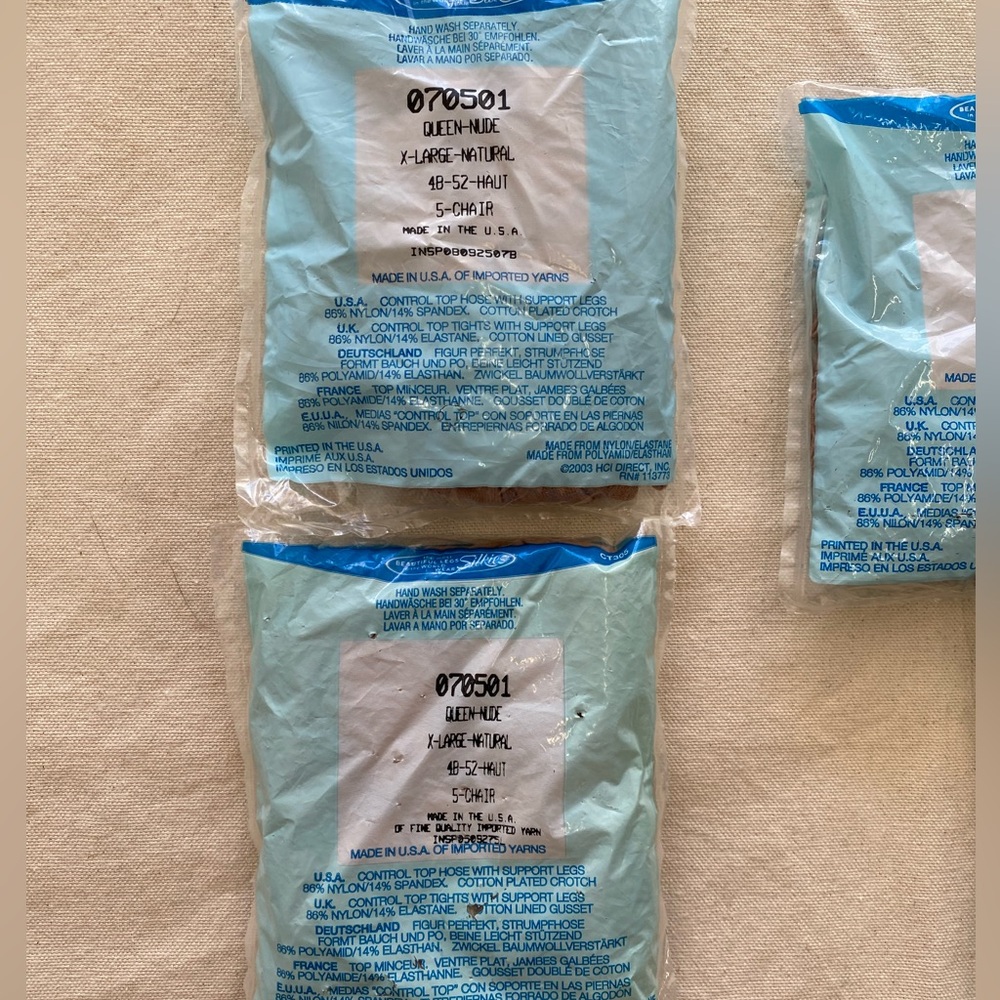 Vintage Silkies Control Top Pantyhose Lot of 5 XL Natural Queen Nude 48-52 - Picture 6 of 6